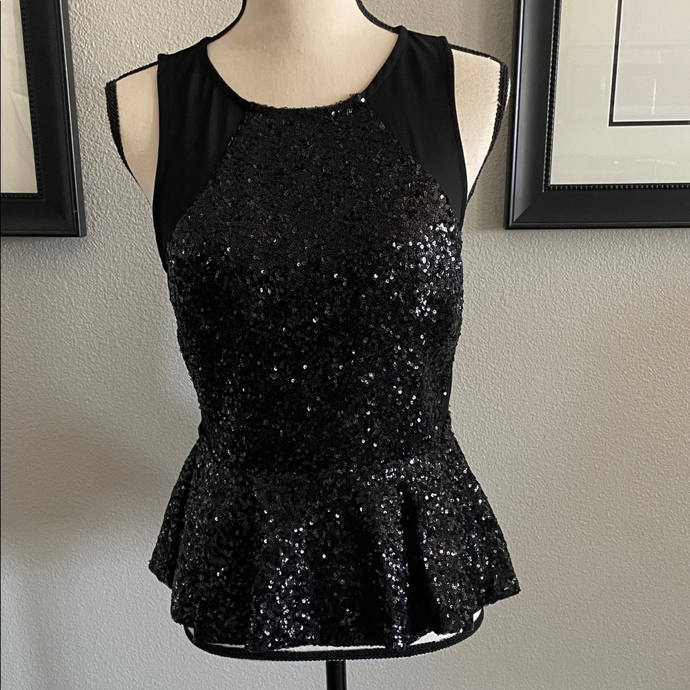 ♥️Foreign Exchange♥️ Elegant Black Sequin Peplum Top Size (Large)